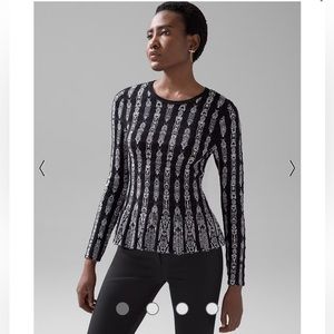 NWT White House Black Market Long Sleeve Stripe Print Peplum Top XS